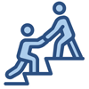 Person helping other person up stairs icon